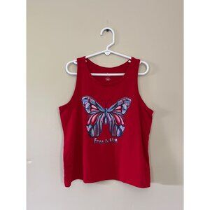 Way To Celebrate Girls Large (10-12) Red Tank Top Butterfly Free To Fly